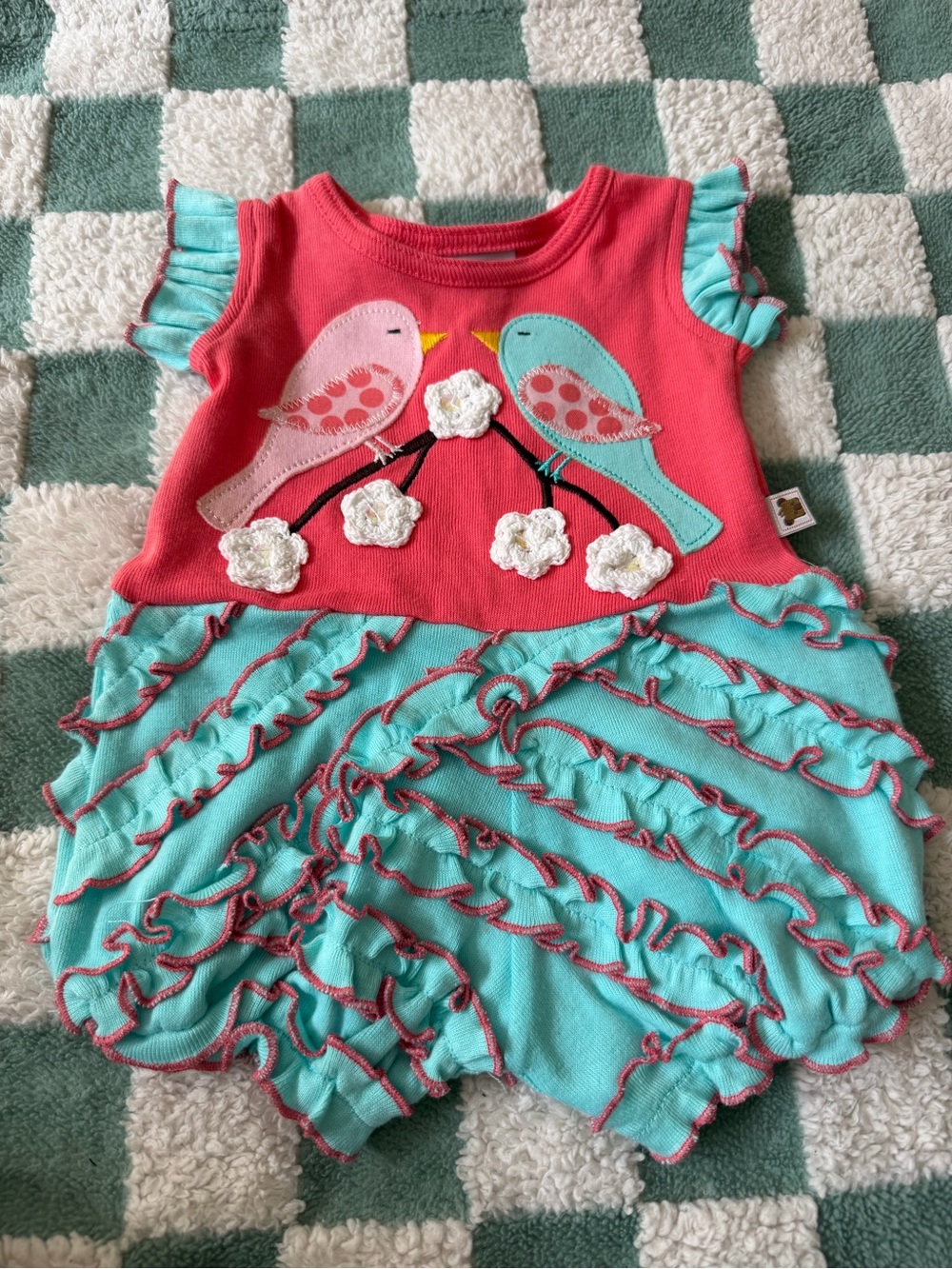 NWT Sam and Sydney "Spring Has Sprung" Bird Applique Ruffle Romper